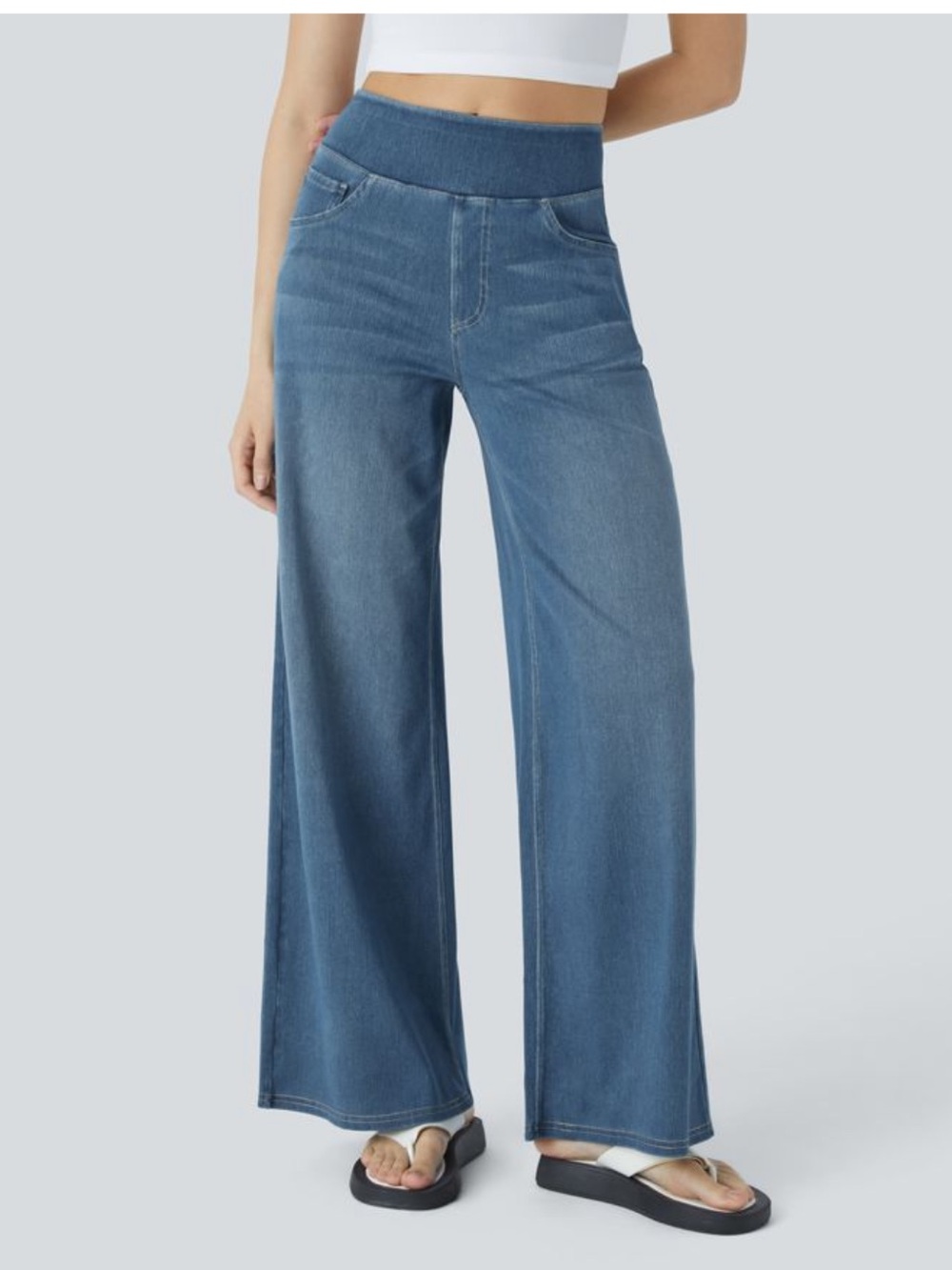 Halara Flex™ High Waisted Pockets Baggy Wide Leg Washed Casual